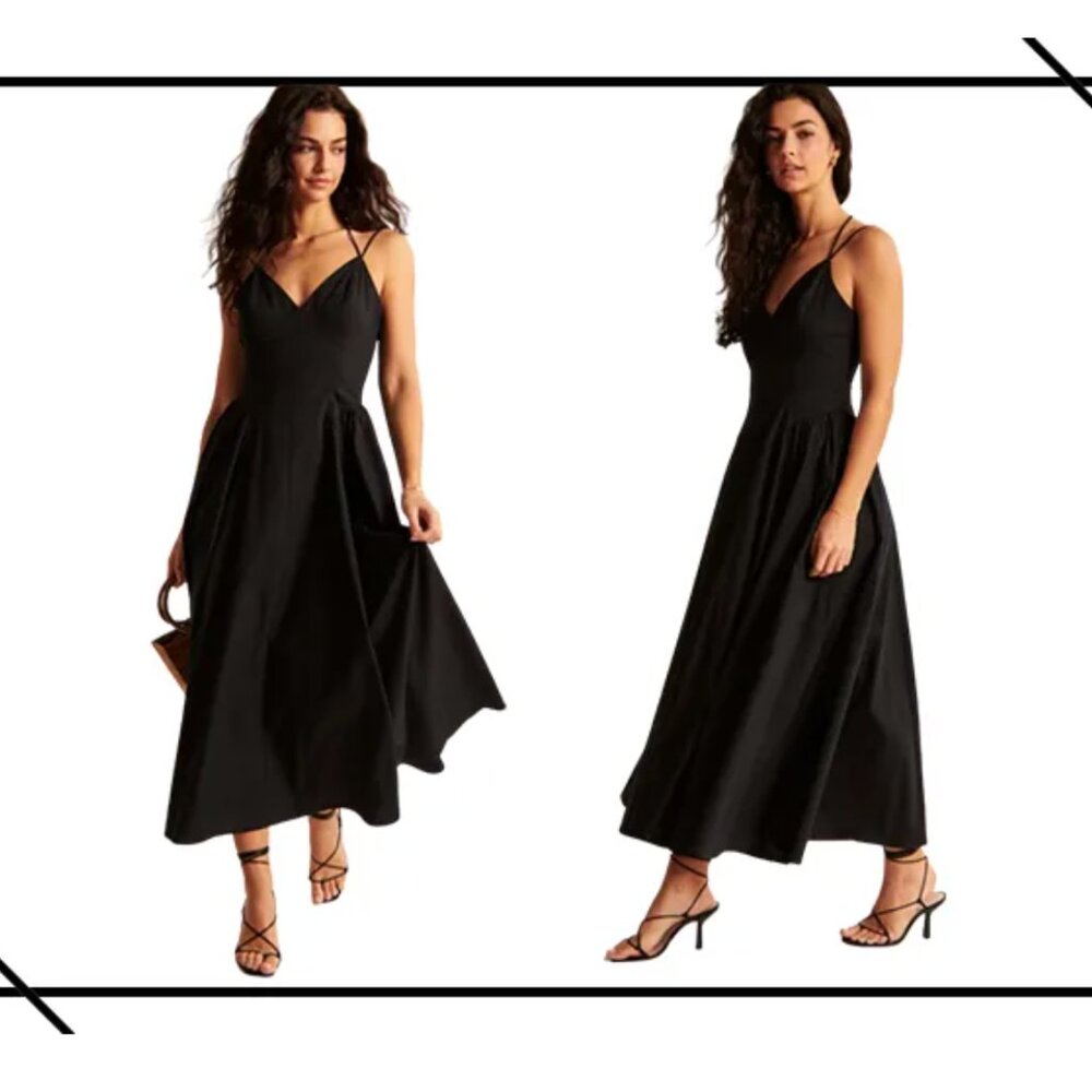 Abercrombie & Fitch Strappy Plunge Corset Maxi Dress in Black - Tik Tok Favorite